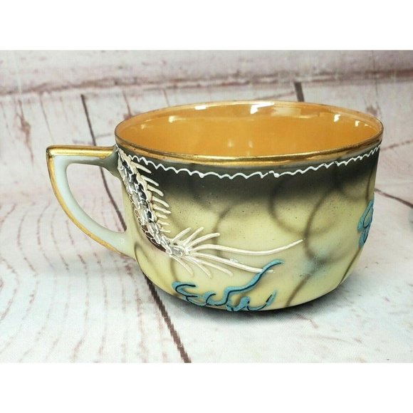 Vintage Japanese Dragonware Teacup & Saucer Set Moriage Demitasse Hand Painted - Picture 4 of 11